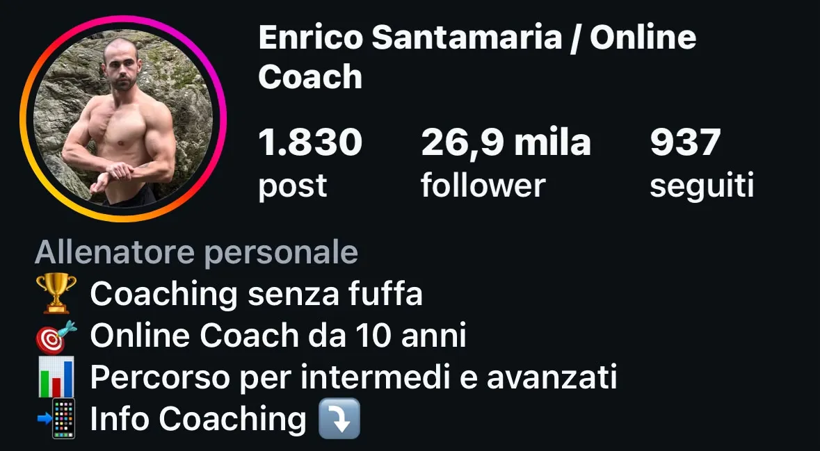 Il profilo Instagram di Enrico Santamaria, online coach: 1.830 post e 26,9 mila follower